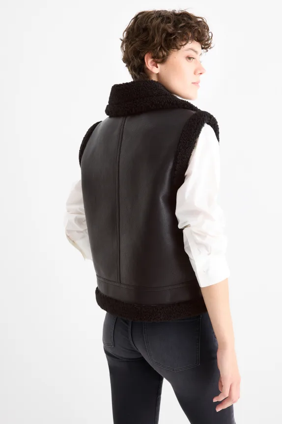 Faux shearling waistcoat - faux leather black
