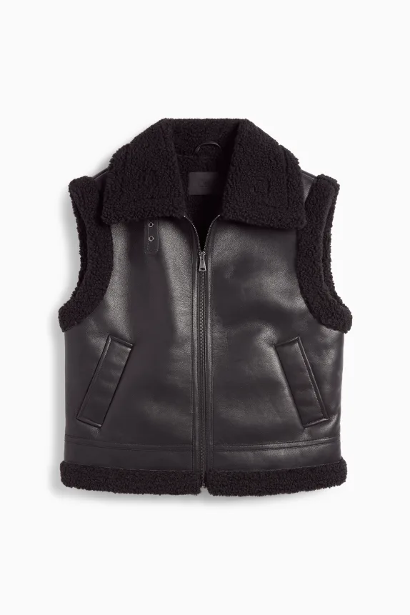 Faux shearling waistcoat - faux leather black