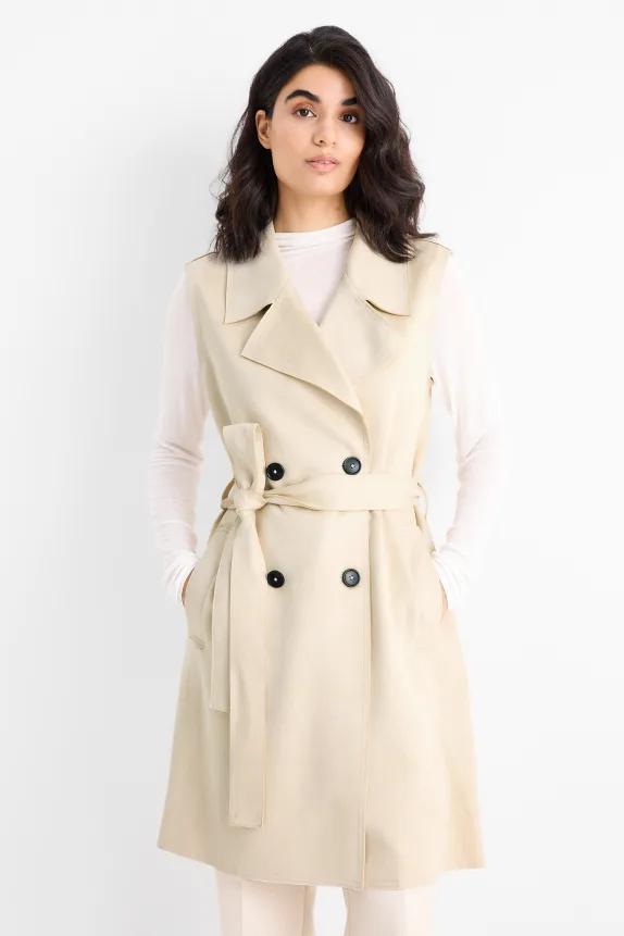 Long waistcoat - regular fit - faux suede light beige