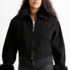 Denim jacket with faux fur trim - lined black