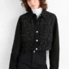 Cropped denim jacket with rhinestones black