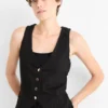 Denim waistcoat - fitted - pinstripes black
