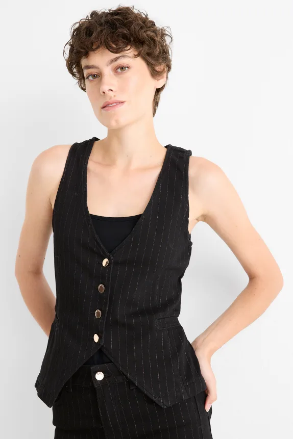 Denim waistcoat - fitted - pinstripes black