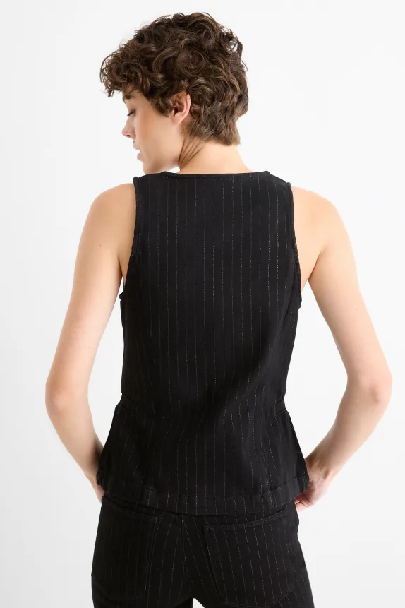 Denim waistcoat - fitted - pinstripes black