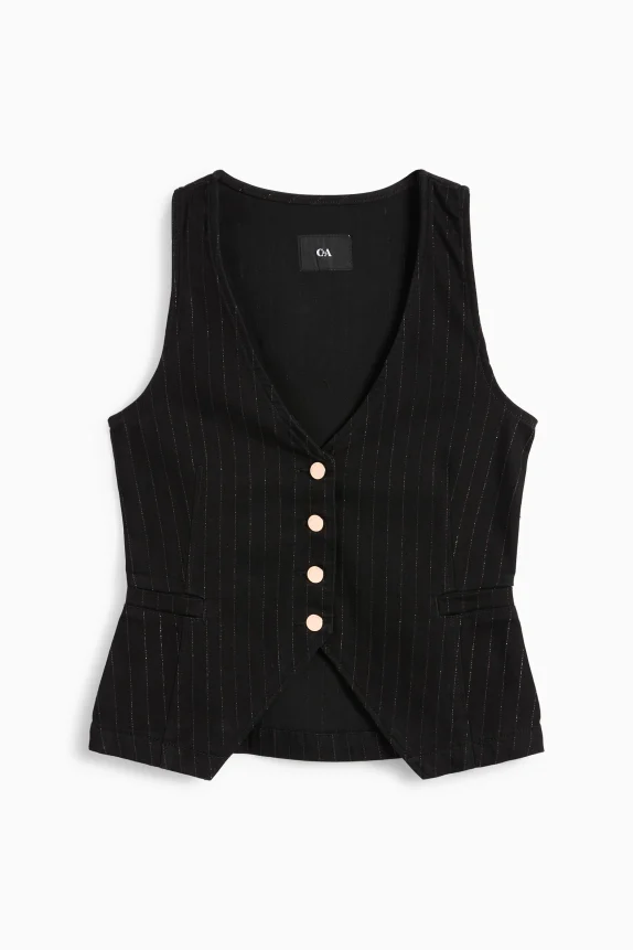 Denim waistcoat - fitted - pinstripes black
