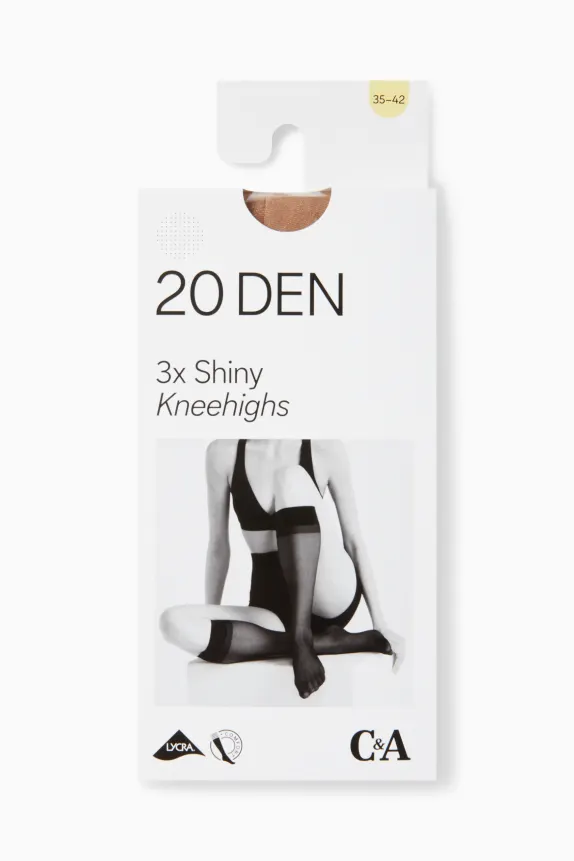 Multipack of 3 - sheer knee-highs - LYCRAÂ® - 20 denier brown