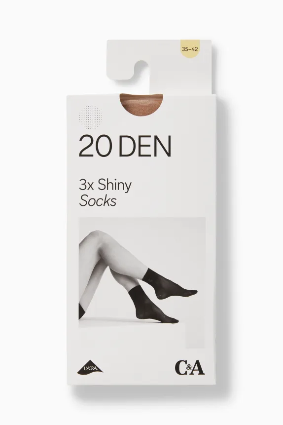 Multipack of 3 - sheer ankle socks - LYCRAÂ® - 20 denier Cream Powder