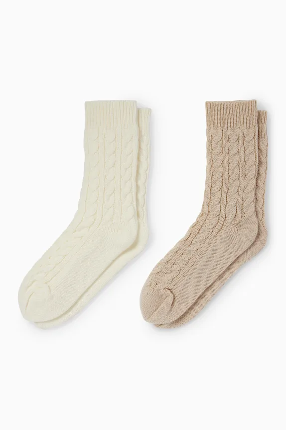 Multipack of 2 - socks - cable knit pattern light beige
