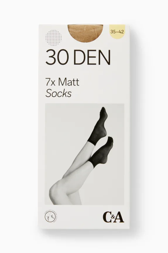 Multipack of 7 - fine ankle socks - 30 denier beige
