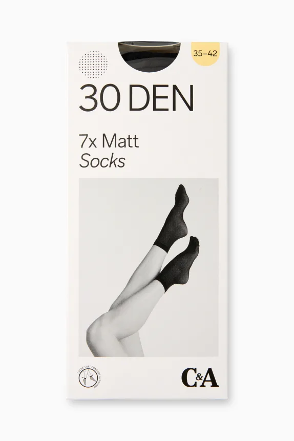 Multipack of 7 - fine ankle socks - 30 denier black