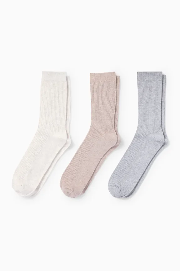 Multipack of 3 - socks - ribbed gray / beige