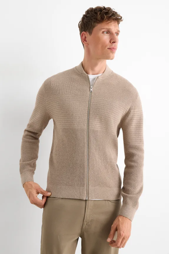 Cardigan - ribbed - textured taupe