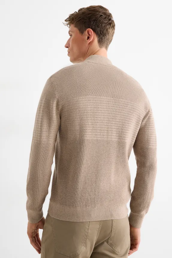 Cardigan - ribbed - textured taupe