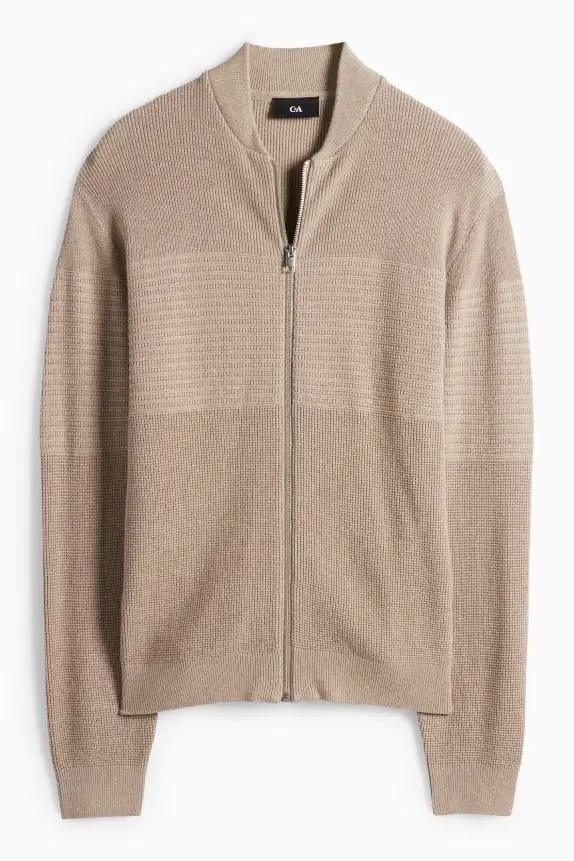 Cardigan - ribbed - textured taupe