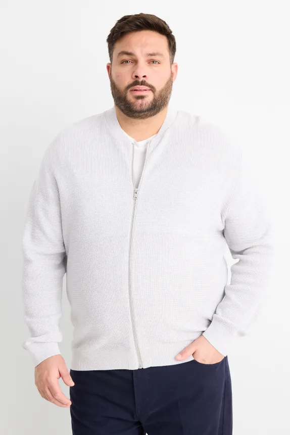 Cardigan - ribbed - textured light gray