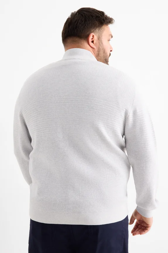 Cardigan - ribbed - textured light gray