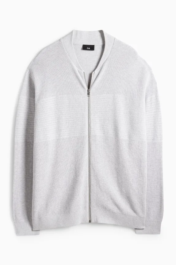 Cardigan - ribbed - textured light gray
