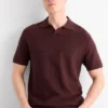 Knitted polo shirt - relaxed fit - textured dark brown