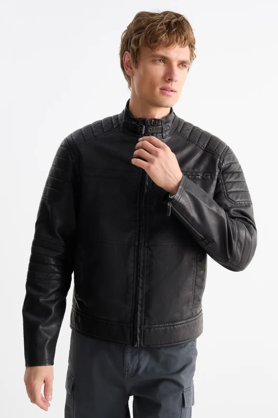 Biker jacket - faux leather black