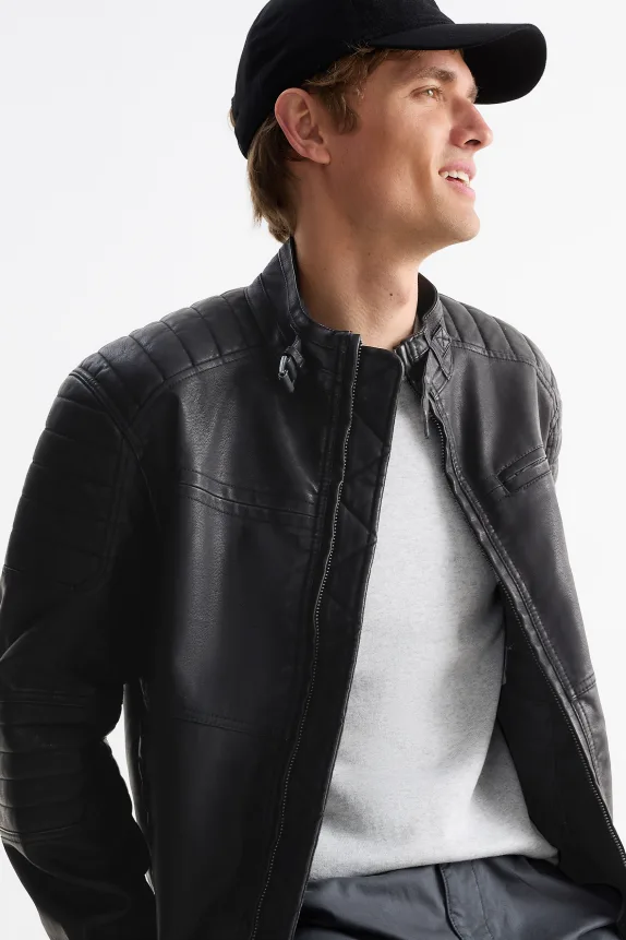 Biker jacket - faux leather black