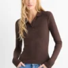 Polo shirt - slim fit - ribbed dark brown