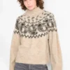 Turtleneck jumper - patterned black / beige