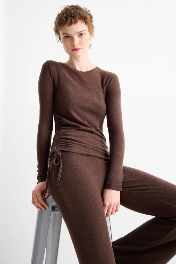 Long sleeve top - slim fit dark brown