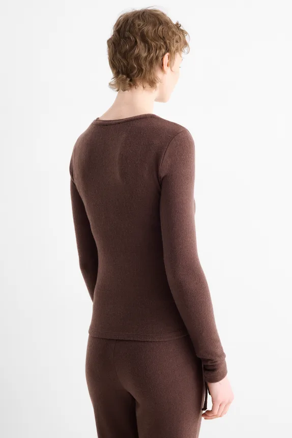 Long sleeve top - slim fit dark brown