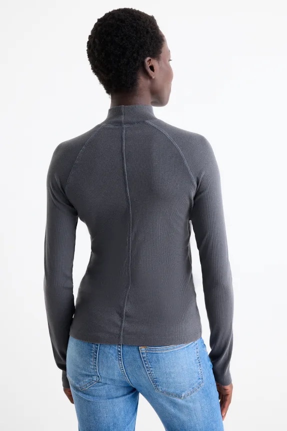 Long sleeve top - slim fit - ribbed dark gray