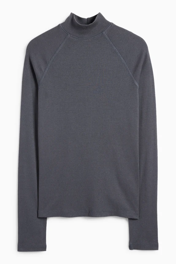 Long sleeve top - slim fit - ribbed dark gray