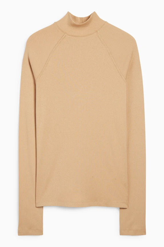 Long sleeve top - slim fit - ribbed light beige