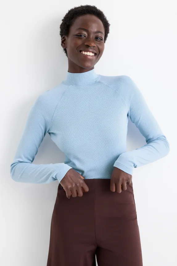 Long sleeve top - slim fit - ribbed light blue