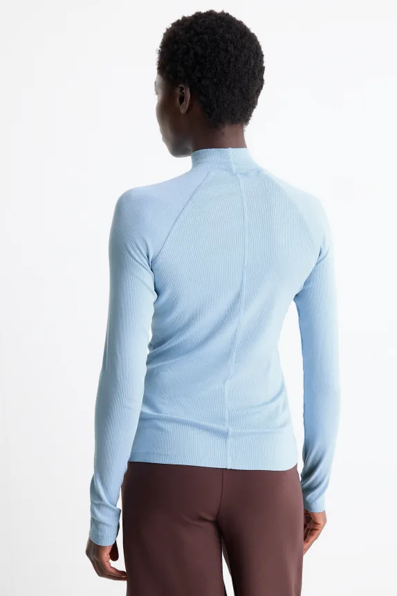 Long sleeve top - slim fit - ribbed light blue