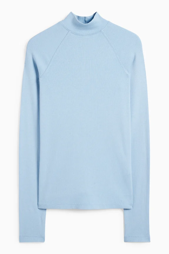 Long sleeve top - slim fit - ribbed light blue