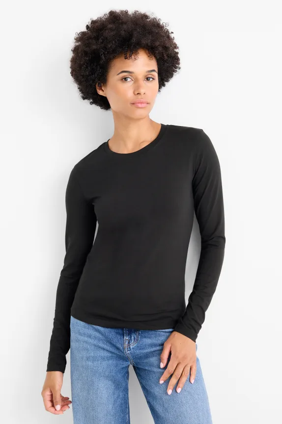 Long sleeve top - slim fit black