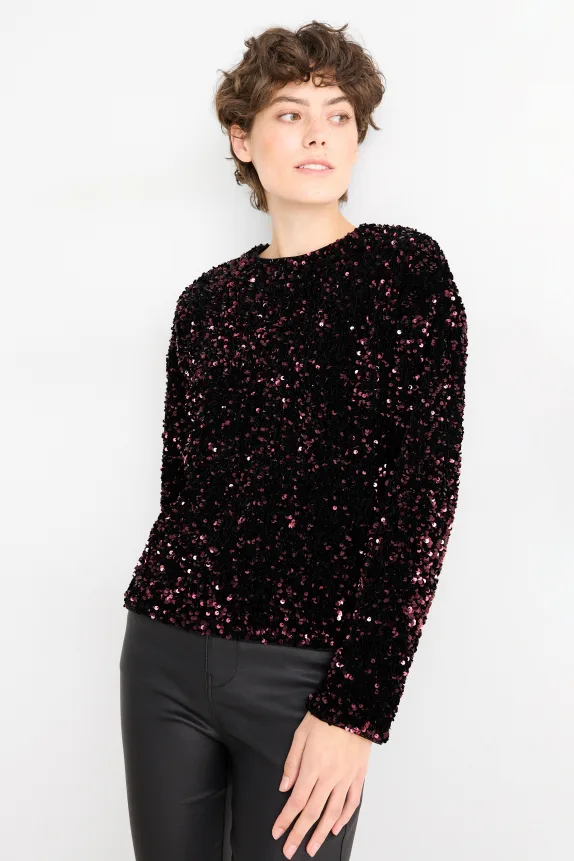 Long sleeve sequin top - regular fit violet