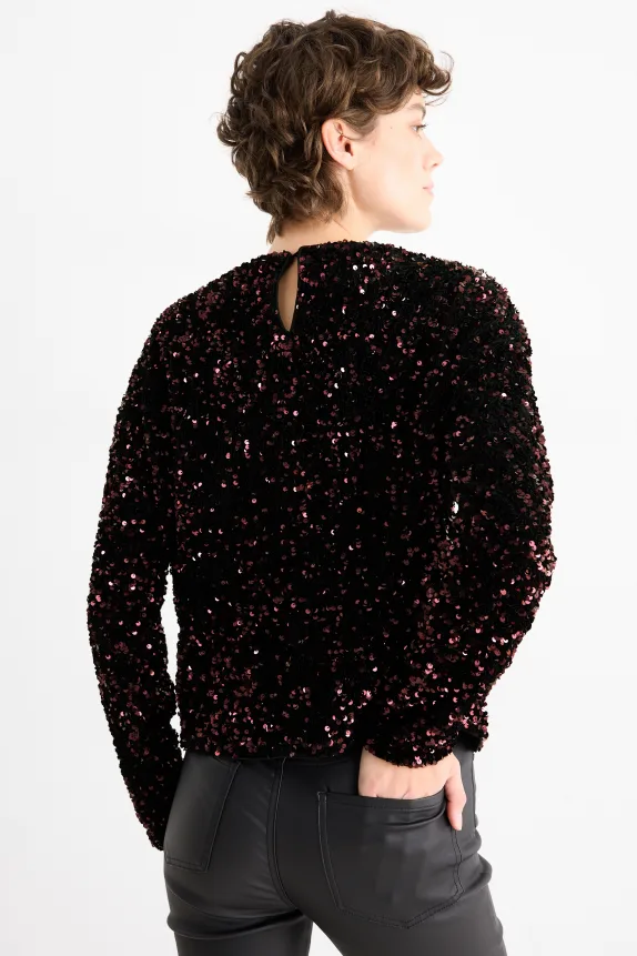 Long sleeve sequin top - regular fit violet