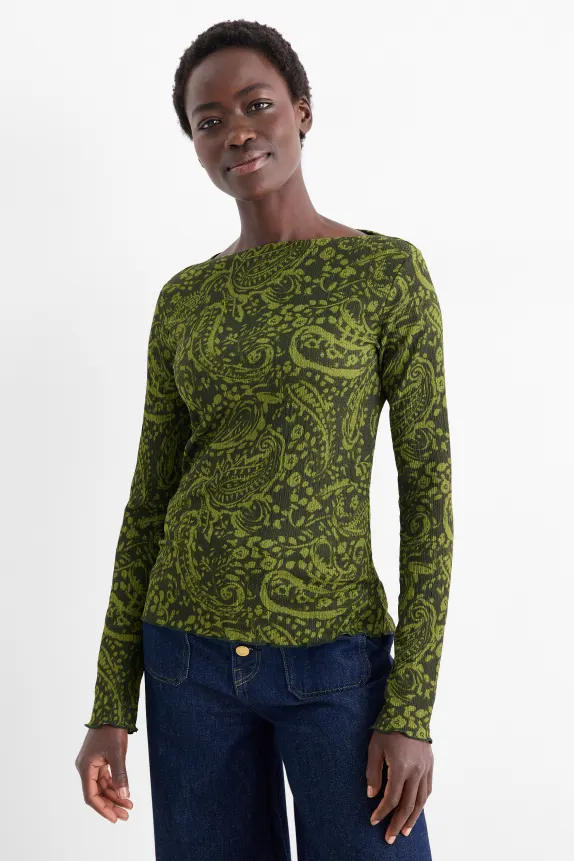Long sleeve top - regular fit - patterned green
