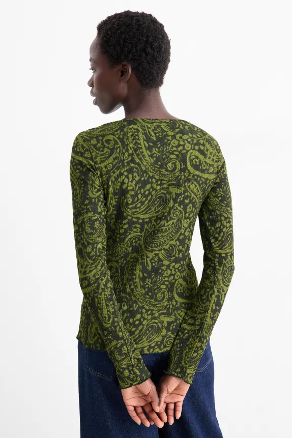 Long sleeve top - regular fit - patterned green