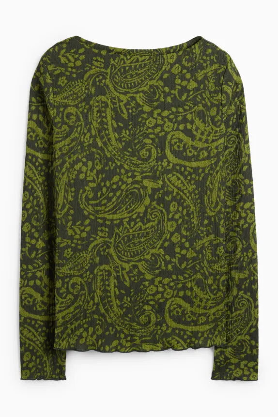 Long sleeve top - regular fit - patterned green