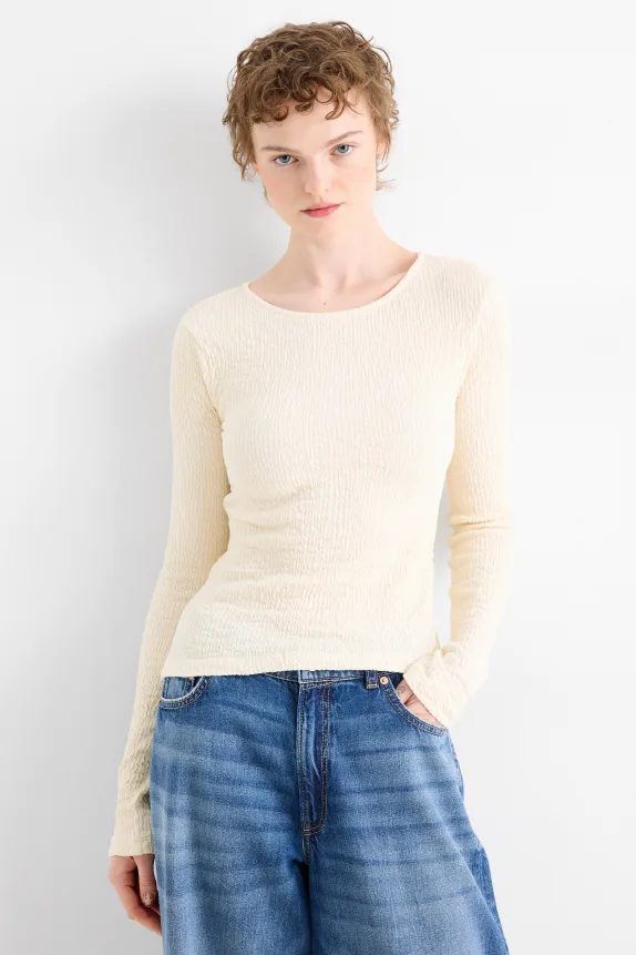 Long sleeve top - slim fit - texture cremewhite