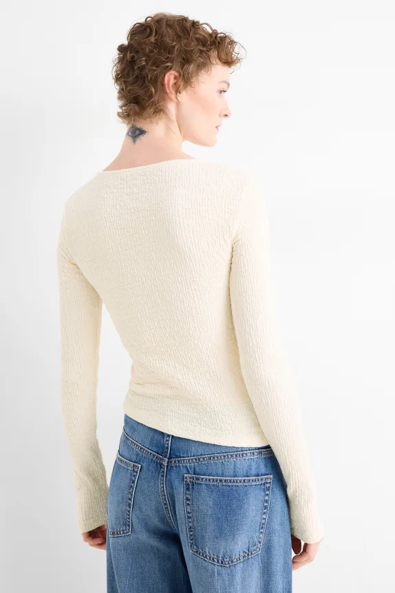 Long sleeve top - slim fit - texture cremewhite