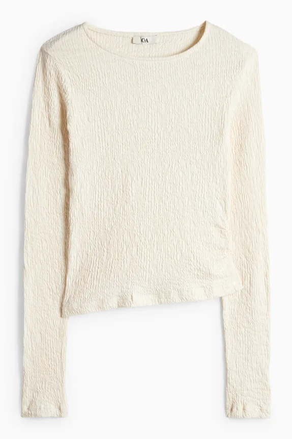 Long sleeve top - slim fit - texture cremewhite