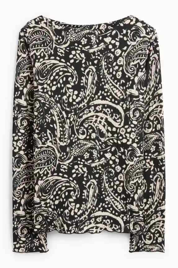 Long sleeve top - regular fit - patterned black / beige