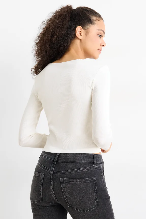 Cropped long sleeve top - slim fit - ribbed cremewhite