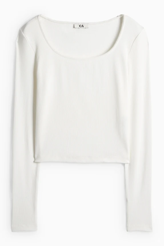 Cropped long sleeve top - slim fit - ribbed cremewhite