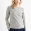 Long sleeve top - regular fit - ribbed light gray
