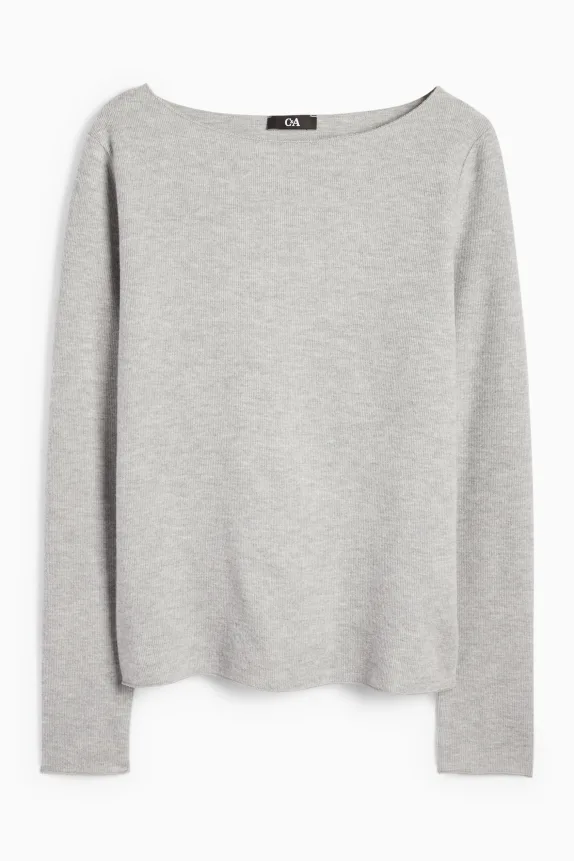 Long sleeve top - regular fit - ribbed light gray