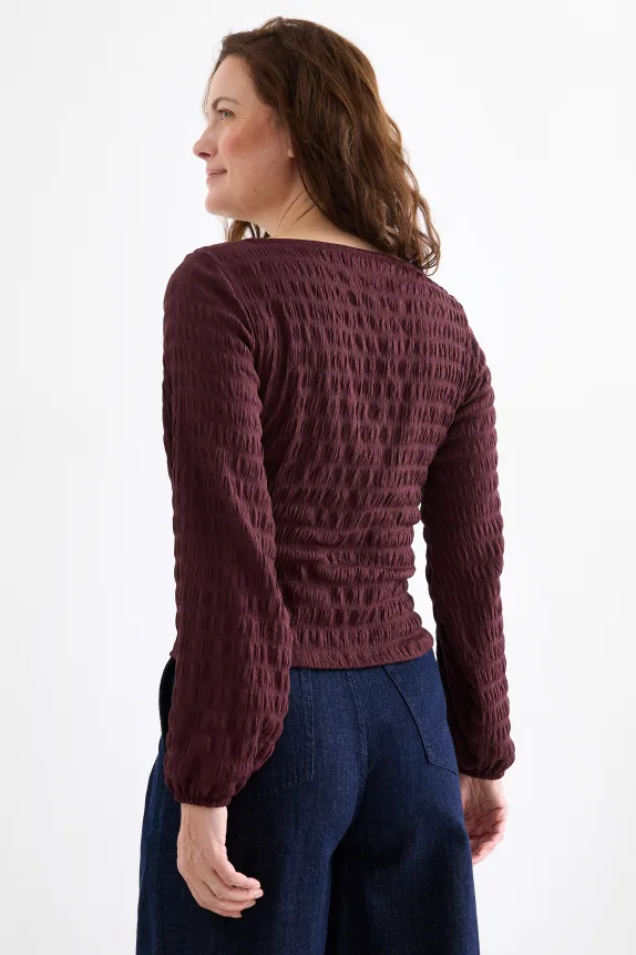 Long sleeve top - regular fit - smocked bordeaux