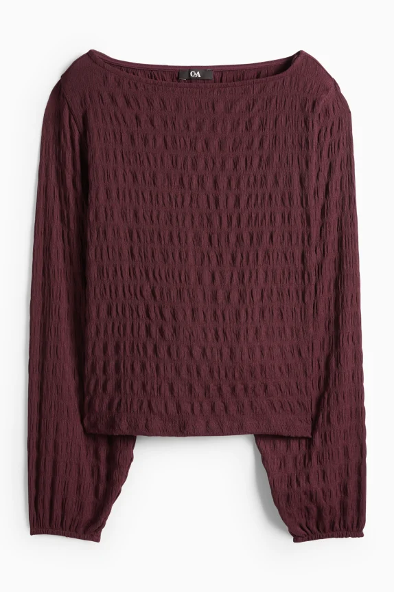 Long sleeve top - regular fit - smocked bordeaux